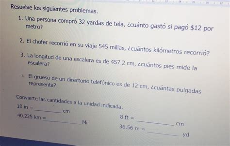 Resuelve los siguientes problemas 1 Una persona compró 32 yardas de