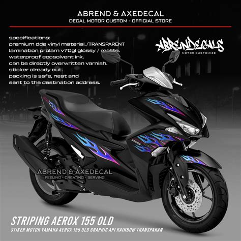 Jual Striping Aerox Old Transparan Api Rainbow Stiker Motor