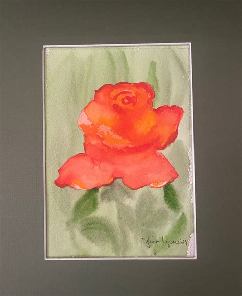 A Rose Original Watercolor Painting On Cotton Paper Matted X Etsy