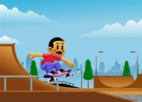 Cartoon Kid Skateboarding in Skatepark Illustration 33261821 Vector Art ...