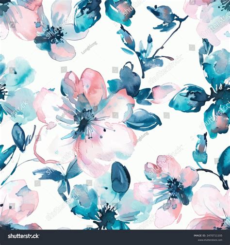 Sweet Flower Watercolor Seamless Patternsoft Pastel庫存向量圖免版稅2470711105