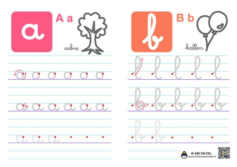 Ecriture De Lalphabet En Cursives Lettres A Et B Arc En Ciel