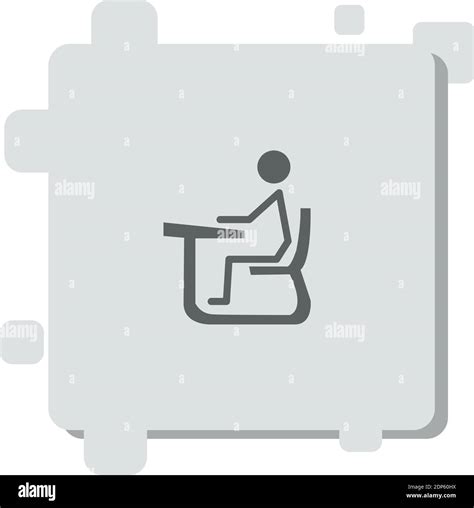 Student Of Stick Man Sitting On A Chair On Class Desk Vector Icon