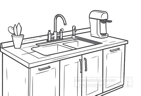 Home Ouline Clipart-kitchen counter sink and cabinet black outline clip art