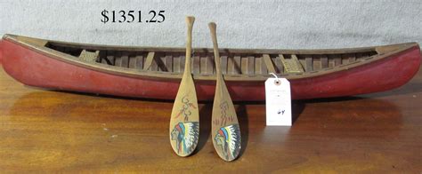 35 In Model Canoe With Decorated Paddles Made By Sylvester Francis