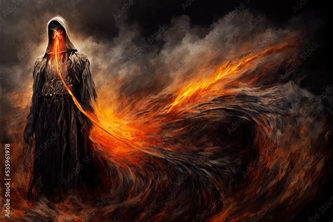 The Fire demon is gaining power. Realistic digital illustration ...