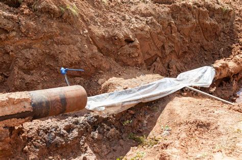 Repair Of The Underground Broken Pipe With Replace New Stock Photo