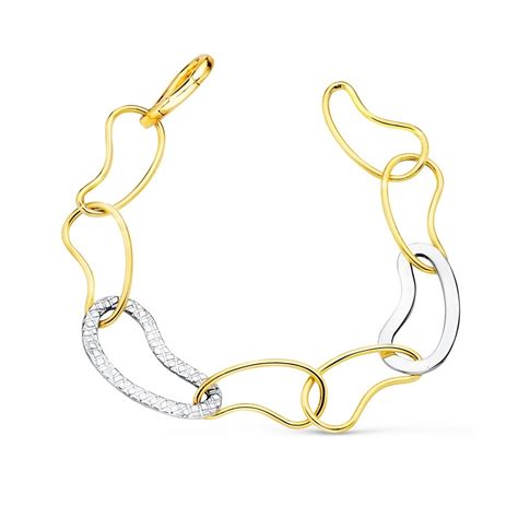 Pulsera Oro Bicolor 18k Mujer 20 Cm Circonitas Combinadas Eslabones