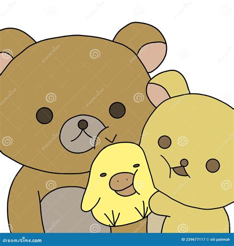 Two Bears With A Baby Duck Stock Illustration Illustration Of Line