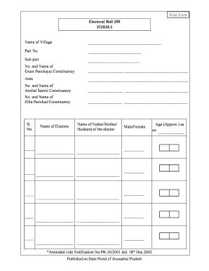 Fillable Online Arunachalpradesh Nic Electoral Roll 200 FORM I