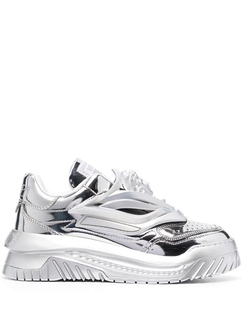 Versace Odissea Metallic Effect Sneakers In Silver Modesens