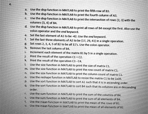 Solved A Use The Disp Function In Matlab To Print The Fifth Row Of B3