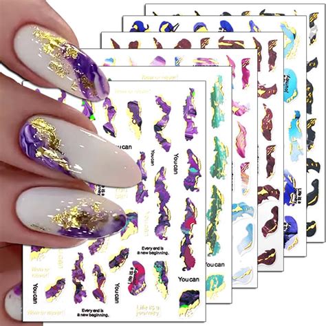 Amazon 6 Colors Bronzing Gold Marble Nail Stickers For Women 3D