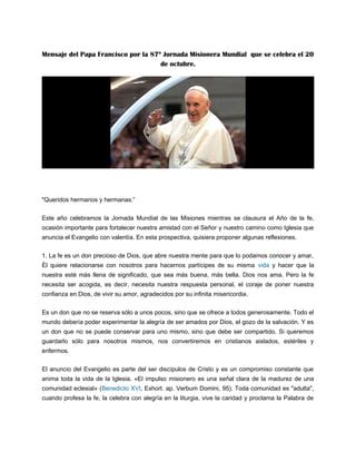 Mensaje Del Papa Francisco Por La Jornada Misionera Mundial Que Se