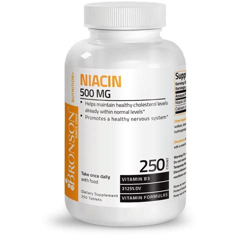 Bronson Niacin Vitamin B3 500 Mg 250 Tablets One Tablet Per Day