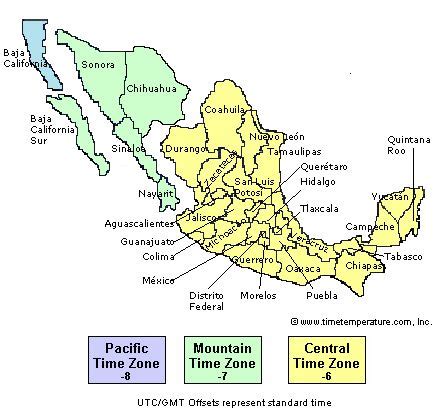 Mexico time zones | Mexico | Time zone map, Time zones, Cancun mexico