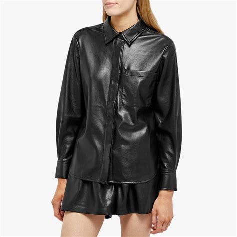 Good American Unisex Faux Leather Oversized Shirt Black End