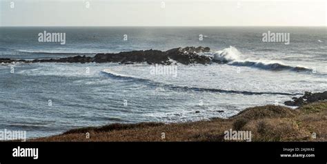 Winter Waves Rolling In Port Eynon Gower Peninsula Wales Stock Photo