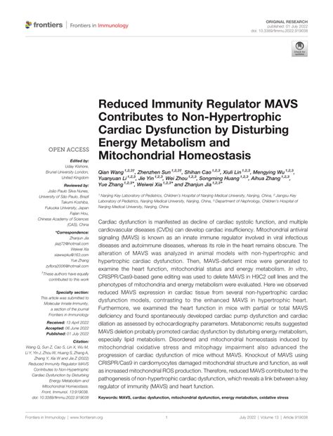 Pdf Reduced Immunity Regulator Mavs Contributes To Non Hypertrophic