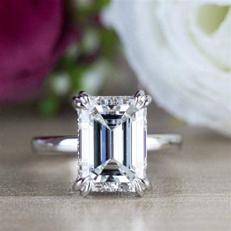 Emerald Cut Moissanite Engagement Ring Hidden Halo Moissanite Etsy