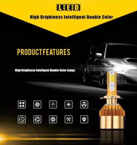 H4 Hb2 Led Headlight Kit 3000k6000k Dual Color Hilow Beam Bulb 8000lm