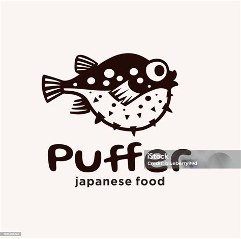 Makanan Jepang Ikan Buntal Templat Fugu Sushi Konsep Maskot Blowfish