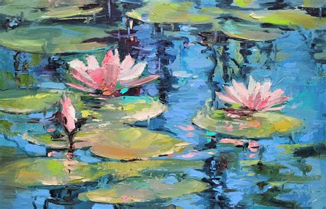 Water Lily Painting Lotus Original Art Monet Wall Art Small Flower ...