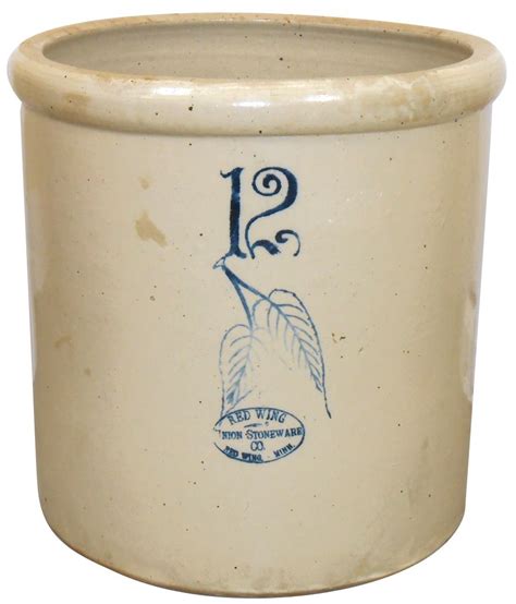 Stoneware Crock Red Wing 12 Gal Birchleaf Wrw Union Ski Oval Exc