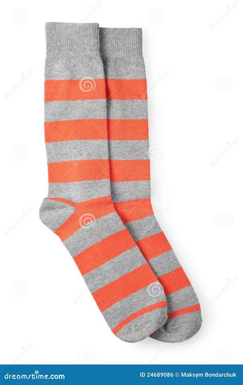 Two Striped Orange And Gray Socks Isolated Stock Photo Image Of