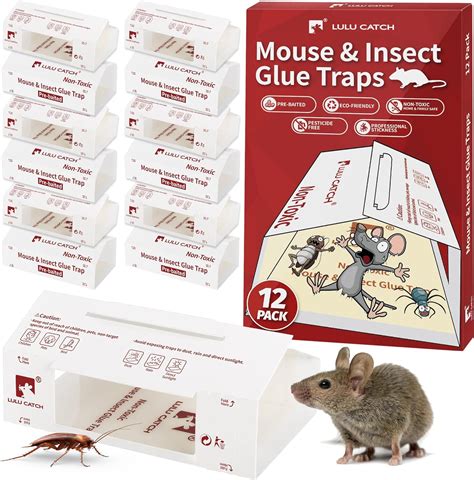 Lulucatch Sticky Mouse Traps 12 Pack Pre Baited Glue Traps Foldable Bulk Non