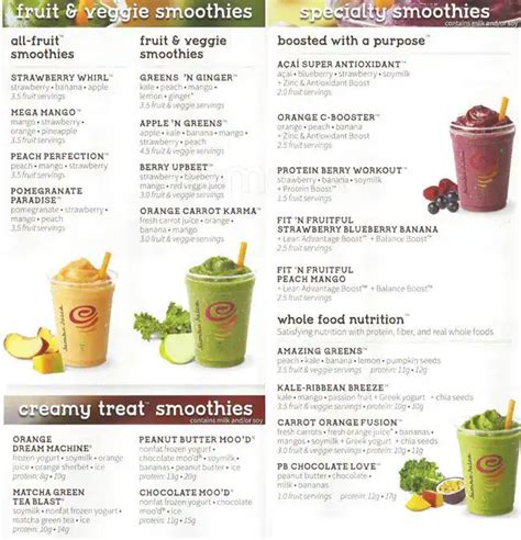 Jamba Juice Menu Smoothies