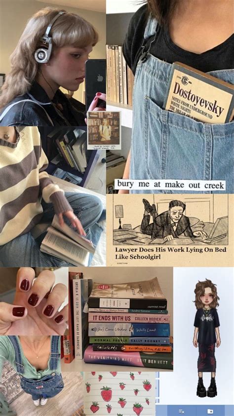 The Collage Has Many Different Pictures Including Books Jeans And