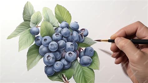 Premium AI Image | 3D Art Presenting Image of Hand Drawing Realistic Blueberry with Pencil ...