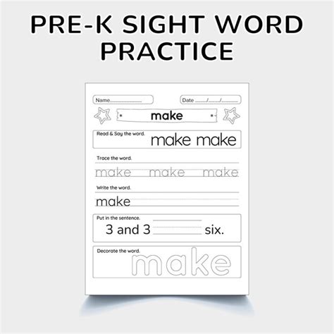 Premium Vector Prek Sight Word Practice Worksheet Preprimary Home