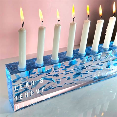 Menorah Candle With Chuppah Broke Smash Glass Preservation Resin Jewish Wedding Art Piece T