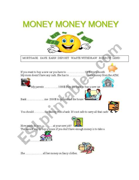 English Worksheets Money Vocab