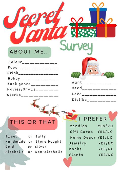 Secret Santa Survey Christmas Survey Santa Survey Survey - Etsy