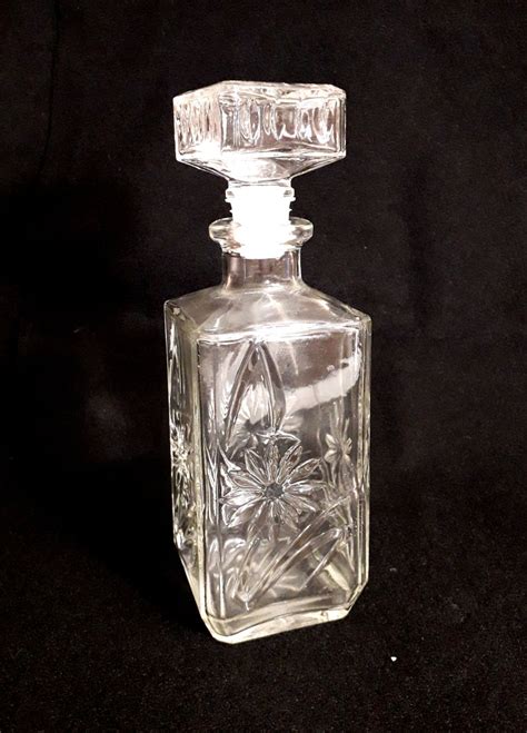 Vintage Lead Crystal Square Decanter Bohemian Serving Whiskey Carafe