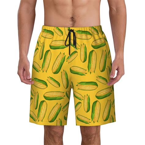 Fresh Ripe Corn Cobs Pattern Mens Quick Dry Short Swim Trunks With Mesh