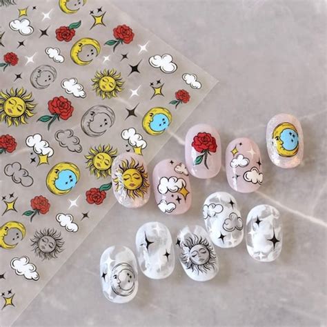 3d Sun Moon And Cloud Nail Art Decals Stickers Etsy