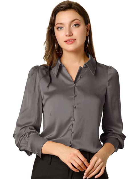 Allegra K Chemisier En Satin Blouse Manches Puff Col Pointu Habill