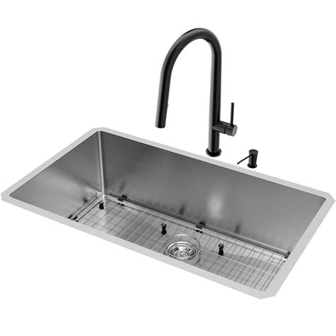 Vigo All In One Undermount Stainless Steel 32 In Single Bowl Kitchen Sink And Faucet Set