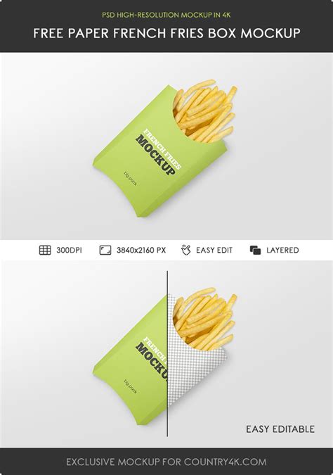 Free Paper French Fries Box Mockup Country4k