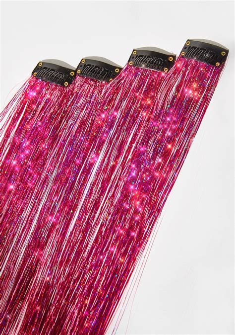 Lunautics Love Pink Holographic Hair Tinsel Clip In Extensions