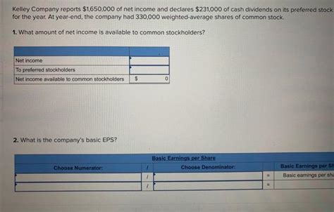 Solved Kelley Company Reports Of Net Income And Chegg