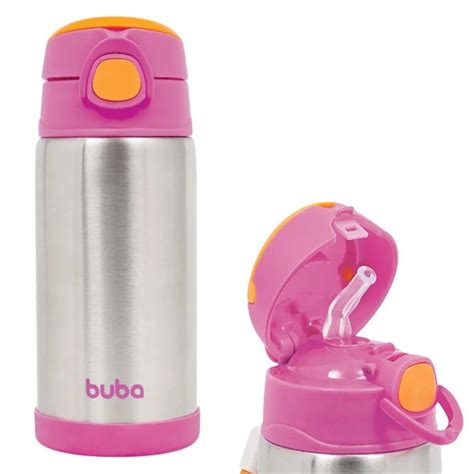 Garrafa Termica Buba Rosa - Garrafa Termica Buba 400 ml Inox Parede Dupla Canudo em Silicone Rosa ...