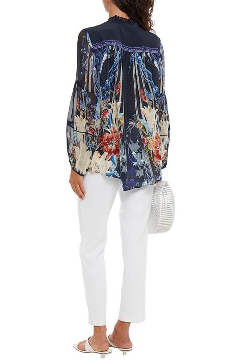 Camilla Pussy Bow Printed Silk Crepe De Chine And Georgette Top The