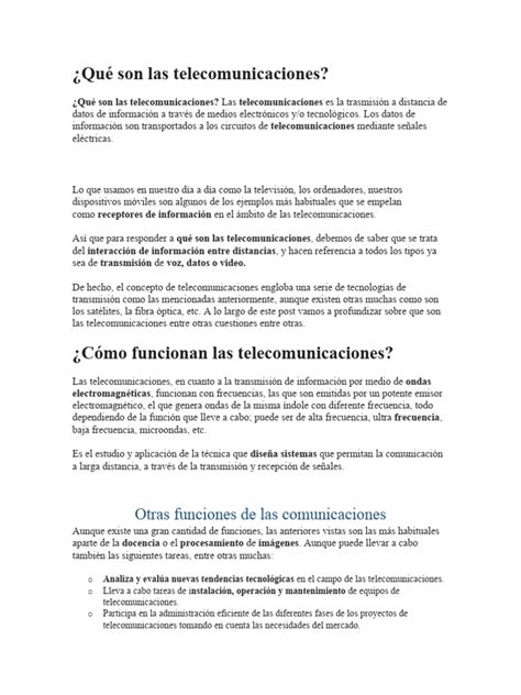 Qué Son Las Telecomunicaciones Pdf Telecomunicaciones Ingeniería En Telecomunicaciones