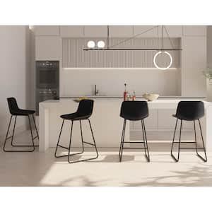 LUE BONA 35 4 In White Faux Leather Bar Stools Metal Frame Counter