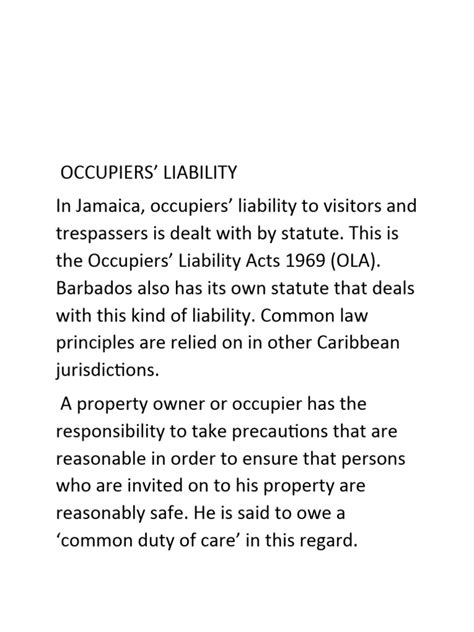 Occupiers Liability Notes Pdf Legal Liability Common Law